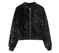 Baseball Jacke Damen Pailletten Reißverschluss Langarm Jacken Blazer Sakko Pailletten Blazer Jacke Elegant Kurz Sakko Rave Party Outwear Blazermantel Bomberjacke Bikerjacke Übergangsjacke Lässig