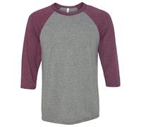 Baseball-Shirt aus Canvas-C3200-Material, Unisex, 3/4-Arm, meliert Gr. M, Grey/Maroon Triblend