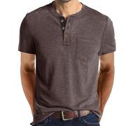 Baseball Shirt Herren, Kurzarmhemd - Henley Sommerhemd Für Strand Laufen Basic Tee Vintage Pullover Kurzarmshirt Einfarbig Hemd T-Shirt Rundhals Kurzarm Freizeithemd Kaffee XL
