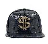 Baseballmütze Herren Hip-Hop-Hut Flache Krempe Lederhut Dollar Zeichen Hut Weibliche Koreanische Stil Trendy Gr. One size, Schwarz