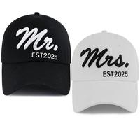 Baseballmützen für Männer und Frauen, Brautpaare, Hochzeitsgeschenke, lustig, verstellbar, 3D-Stickerei, 2 Stück, Mr Mrs Est 2025 bestickt, Einheitsgröße