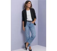 Kurzblazer STREET ONE, Damen, Gr. 34, schwarz, Web, Obermaterial: 93% Baumwolle, 7% Elasthan. Futter: 100% Polyester, unifarben, regular fit normal, V-Ausschnitt, abgesteppt, Blazer Kurzblazer, mit Kn
