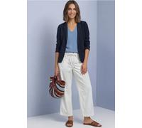 Kurzblazer STREET ONE, Damen, Gr. 46, schwarz (schwarzest blau), Stoff, 70% Polyester, 27% Viskose, 3% Elasthan, unifarben, normal normal, V-Ausschnitt, abgesteppt, Blazer Kurzblazer, mit Reverskragen