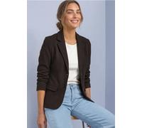 Kurzblazer STREET ONE, Damen, Gr. 44, braun (schwarz coffee meliert), Stoff, 70% Polyester, 27% Viskose, 3% Elasthan, unifarben, normal normal, V-Ausschnitt, abgesteppt, Blazer Kurzblazer, mit Reversk