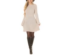 Basic Business Strickkleid Langarm Kleid Rippstrick-Look mit Trompeten Ärmel, Lässiges A-Linie Winterkleid One Size (Einheitsgröße)