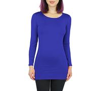 Basic Damen Langarmshirt Thermo Longshirt Frauen angeraut/Innenfutter Langarm T-Shirt Shirtkleid - 10 Farben - LD003 (S/M - 36/38, Royalblau)