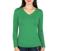 Basic Damen Langarmshirt Thermo Shirt Frauen angeraut/Innenfutter Langarm T-Shirt Unterhemd - 10 Farben - LD002 (S/M - 36/38, Grün)