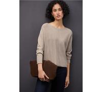 Street One Damen Pullover Dolman - U-Boot-Ausschnitt, Rollsaum - sandstone mocha meliert, Gr. 34