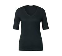 Kurzarmshirt STREET ONE "Style Palmira", Damen, Gr. 34, pine grove grün, Jersey, Single Jersey, Obermaterial: 50% Baumwolle, 50% Modal, casual, slim fit hüftlang, tiefer Rundhals, Kurzarm abgesteppt, 