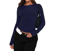 Basic Langarmshirt Damen Slim Fit, Y2K Crop Tops Damen - T Shirt Damen Langarm Cropped Pullover Yk2 Clothes Bauchfreies Oberteile Enge Klamotten Tops T-Shirts