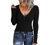 Basic Langarmshirt Damen V-Ausschnitt Langarm T Shirt Rippstrick Stretch Pullover Elegant Enge Oberteile Langarm Slim Fit Pulli Sweater Stricktop Sweatshirt Bluse Tops für Frauen
