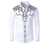 Basic Langarmshirt Herren Umlegekragen-Hemd Langarm,Stickerei Shirt Herren Button Down Lässig Trendiges Businesshemden Große Größen Vintage Freizeithemden Oberteile Top