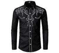 Basic Langarmshirt Herren Umlegekragen-Hemd Langarm,Stickerei Shirt Herren Button Down Lässig Trendiges Businesshemden Große Größen Vintage Freizeithemden Oberteile Top