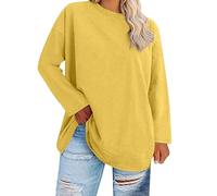 Basic Oberteil Damen angarm Übergroße T-Shirts mit Rundhalsausschnitt für Damen, lockeres Langarm-Tunika-Oberteil 2024, bequeme, gemütliche Baumwoll-T-Shirts Schwarz Weiss Gestreiftes (Yellow, XXXL)