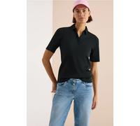 Poloshirt CECIL, Damen, Gr. XL (44), schwarz (palm breeze grün), Web, 100% Baumwolle, unifarben, comfort fit normal, hoch geschlossener Ausschnitt, abgesteppt, Shirts, aus reiner Baumwolle (15359913-X