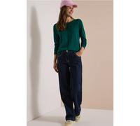Rundhalspullover CECIL, Damen, Gr. S (38), grün (schwarz fir grün), Web, 60% Baumwolle, 40% Viskose, unifarben, normal normal, Rundhals, Rippbündchen, Pullover Rundhalspullover, im soften Baumwoll-Mix