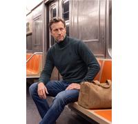 Rollkragenpullover STREET ONE MEN, Herren, Gr. XXL (46), grau (schwarz basic blau melange), Web, 100% Baumwolle, unifarben, normal normal, hoch geschlossener Ausschnitt, abgesteppt, Pullover Rollkrage