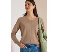 V-Ausschnitt-Pullover CECIL, Damen, Gr. S (38), beige (creamy mocha melange), Web, 60% Baumwolle, 40% Viskose, unifarben, Basic, normal normal, V-Ausschnitt, Rippbündchen, Pullover, im soften Baumwoll