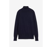 Rollkragenpullover BONPRIX "Feinstrick-Rollkragenpullover", Damen, Gr. 40/42 (M), blau (dunkelblau), Feinstrick, Obermaterial: 70% Baumwolle, 30% Polyamid, unifarben, schmal normal, ohne Ausschnitt, R