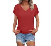 Basic Shirt Damen Elegant Sommer Oberteil V-Ausschnitt Lässige Top Leicht Kurzarm Tunika Slim Fit Einfarbig T-Shirts Mode Bequem Bluse Regular Fit Sommershirts Einfache Vielseitige Tshirt