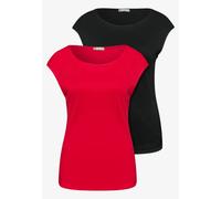Street One Frauen Basic Shirt mit Boatneck im 2er-Pack in Multicolour|Schwarz|Rot, Gr: 42