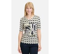 Kurzarmshirt BETTY BARCLAY "Damen Basic Shirt mit Print", Damen, Gr. 36, beige (beige, dunkelblau), Jersey, Obermaterial: 95% Viskose, 5% Elasthan., tailliert normal, Rundhals, Shirts (35413737-36) be