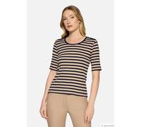 Kurzarmshirt BETTY BARCLAY "Damen mit Rippenstruktur", Damen, Gr. 38, beige, dunkelblau, Rippware, Obermaterial: 95% Baumwolle, 5% Elasthan, tailliert normal, Rundhals, Shirts (96322914-38) beige, dun