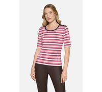 Kurzarmshirt BETTY BARCLAY "Damen mit Rippenstruktur", Damen, Gr. 42, rosa (pink, dunkelblau), Rippware, Obermaterial: 95% Baumwolle, 5% Elasthan, tailliert normal, Rundhals, Shirts (75856261-42) pink