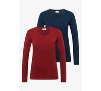 Langarmshirt CECIL, Damen, Gr. XL (44), rot (moonlight blau, russet rot), Web, 100% Baumwolle, unifarben, comfort fit normal, Rundhals, abgesteppt, Shirts Langarmshirt, aus reiner Baumwolle (39103614-