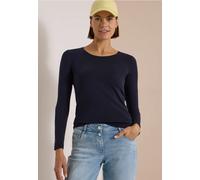 Langarmshirt CECIL, Damen, Gr. S (38), blau (urban dunkelblau, weiß), Web, 100% Baumwolle, unifarben, comfort fit normal, Rundhals, abgesteppt, Shirts Langarmshirt, aus reiner Baumwolle (99394446-S) u