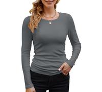 Basic T-Shirt Damen Mit Langen Ärmeln Elegant Rippshirt Pullover Herbst（Dunkelgrau，XL