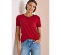 Cecil Damen Basic T-Shirt mit Rundhals in Unifarbe in Rot, Gr: S