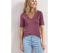 Street One Frauen Basic T-Shirt mit V-Neck in Unifarbe in Rosa, Gr: 38