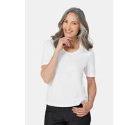 Kurzarmshirt GOLDNER "Jerseyshirt mit Rundhals", Damen, Gr. 52, weiß (weiß, eisblau, dahlie), Obermaterial: 95% Baumwolle CO. 5% Elasthan EL., gerade, elastischer Saum, Shirts, keine/nicht relevant (9