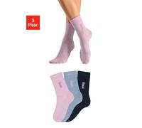 Basicsocken BENCH., Damen, Gr. 35-38, bunt (1x marine, 1x hellblau, meliert, 1x rosa), Baumwollmischung, uni und melange, elastisch, Socken, mit Bench Logo Stickerei (10888538-35) 1x marine, 1x hellbl