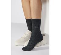 Basicsocken COPENHAGEN STUDIOS, Damen, Gr. 39-42, 1x dunkelgrün meliert, Baumwollmischung, melange, elastisch, Socken, gerippt mit Logo Stickerei (17671822-39) 1x dunkelgrün meliert