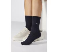 Basicsocken COPENHAGEN STUDIOS, Damen, Gr. 43-46, 1x marine meliert, Baumwollmischung, melange, elastisch, Socken, gerippt mit Logo Stickerei (29770328-43) 1x marine meliert