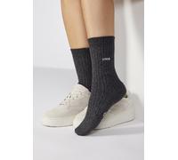 Basicsocken COPENHAGEN STUDIOS, Damen, Gr. 43-46, 1x schwarz meliert, Baumwollmischung, melange, elastisch, Socken, gerippt mit Logo Stickerei (64684139-43) 1x schwarz meliert