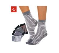 Basicsocken H.I.S, Damen, Gr. 35-38, bunt (grau, schwarz, dunkelgrau, schwarz, hellgrau, rot, schwarz), Baumwolle, Elasthan, Polyamid, geringelt, elastisch, Socken Basicsocken, mit eingestricktem Mark
