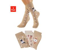 Basicsocken H.I.S, Damen, Gr. 39-42, 2x dunkel beige, 1x hell beige, Baumwollmischung, gemustert, elastisch, Socken, mit lustigen Weihnachtsmotiven (17565559-39) 2x dunkel beige, 1x hell beige