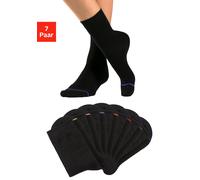 Basicsocken H.I.S "Damen Herren Klassische Socken, Strümpfe", Damen, Gr. 43-46, schwarz (7x schwarz), Baumwollmischung, unifarben, elastisch, Socken, mit eingestrickter farbiger Spitzennaht (12215063-