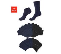 Basicsocken H.I.S "Damen und Herren Atmungsaktiver Baumwollanteil; Business, Basic", Herren, Gr. 39-42, schwarz (10x marine, 10x schwarz), Baumwollmischung, unifarben, elastisch, Socken, zwei Längen i