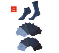 Basicsocken H.I.S "Damen und Herren Atmungsaktiver Baumwollanteil; Business, Basic", Herren, Gr. 43-46, blau (20x blautöne), Baumwollmischung, unifarben, elastisch, Socken, zwei Längen im Kombi Pack (