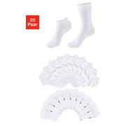 Basicsocken H.I.S "Damen und Herren Atmungsaktiver Baumwollanteil; Business, Basic", Herren, Gr. 43-46, weiß (20x weiß), Baumwollmischung, unifarben, elastisch, Socken, zwei Längen im Kombi Pack (2744