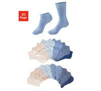 Basicsocken H.I.S, Herren, Gr. 43-46, 4x jeans, 2x ecru, 4x beige, 4x hellblau, 4x blau, 2x dunkelblau, Baumwollmischung, unifarben, elastisch, Socken, zwei Längen im Kombi Pack (13023849-43) 4x jeans