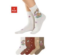 Basicsocken H.I.S "Kinder Damen Socken Motivsocken", Mädchen, Gr. 23-26, braun (1x ecru, 1x rostorange, 1x rostbraun, 1x dunkelbeige, 1x hellbraun), Baumwollmischung, gemustert, elastisch, Socken, mit
