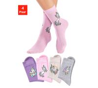 Basicsocken H.I.S "Kinder Mädchen Lustige bunte Socken", Mädchen, Gr. 27-30, bunt (1x ecru, 1x rosa, 1x lila, 1x hellgrau, meliert), Baumwolle, Baumwollmischung, Elasthan, Polyamid, gemustert, elastis