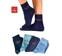 Basicsocken H.I.S, Mädchen, Gr. 35-38, blau (blau, marine, hellblau, dunkelblau), Baumwolle, Elasthan (LYCRA), Polyamid, unifarben, elastisch, Socken, mit kontrasfarbenem Logo (775142-35) blau, marine