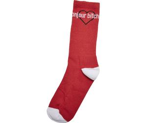 Basicsocken MISTERTEE "MisterTee Unisex Bonjour Bitches Socks 3-Pack", Damen, Gr. 39-42, schwarz, weiß, rot, Baumwolle, Elasthan, Polyester, normal, Socken (34419466-39) schwarz, weiß, rot