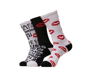 Basicsocken MISTERTEE "MisterTee Unisex Kiss Socks 3-Pack", Mädchen, Gr. 47-50, schwarz, weiß, rot, Baumwolle, Elasthan, Polyester, normal, Socken (94704106-47) schwarz, weiß, rot